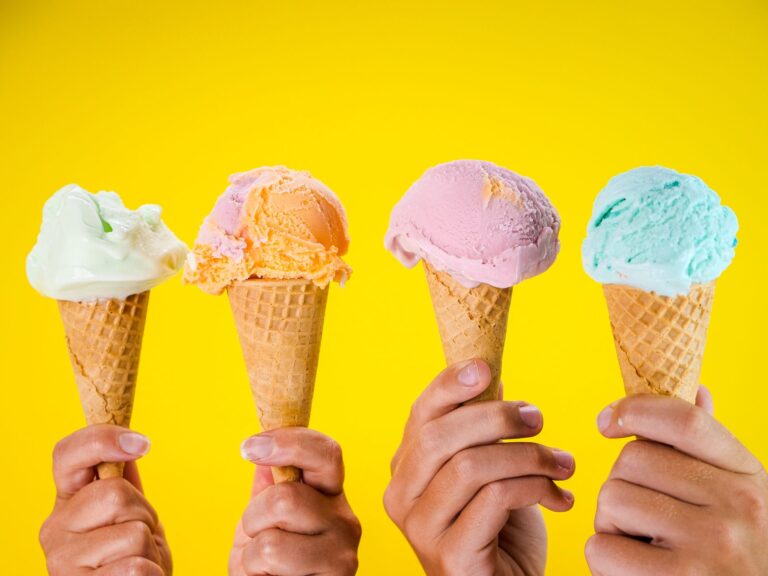 ice creams on cones